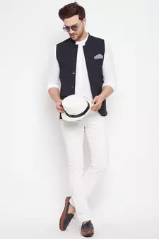 Blue woven poly ryon nehru jacket