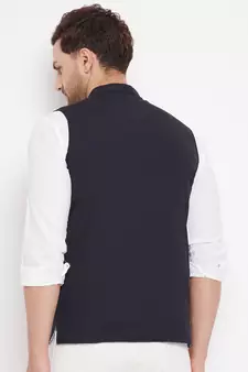 Blue woven poly ryon nehru jacket