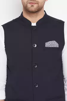 Blue woven poly ryon nehru jacket