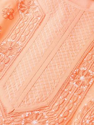 Ada Hand Embroidered Peach Cotton Lucknow Chikankari Women Kurta with Trouser Set - A100225 5