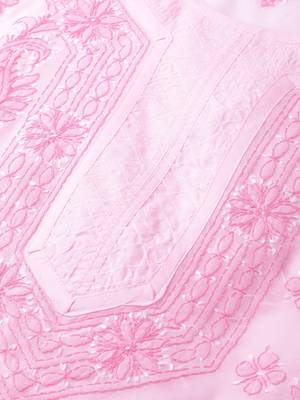 Ada Hand Embroidered Pink Cotton Lucknow Chikankari Women Kurta with Trouser Set - A100216 4