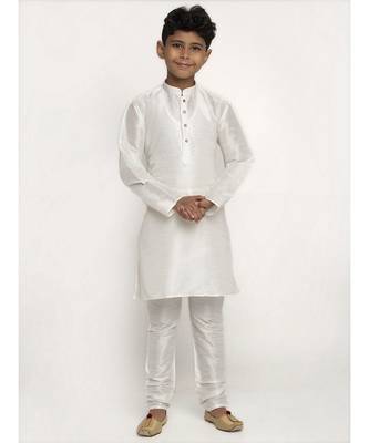 Boys Whilte Color Silk Kurta with Churidar 1