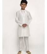 Boys Whilte Color Silk Kurta with Churidar