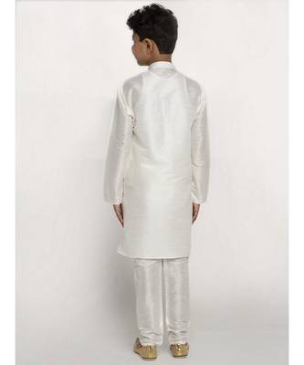 Boys Whilte Color Silk Kurta with Churidar 2