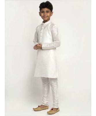 Boys Whilte Color Silk Kurta with Churidar 3