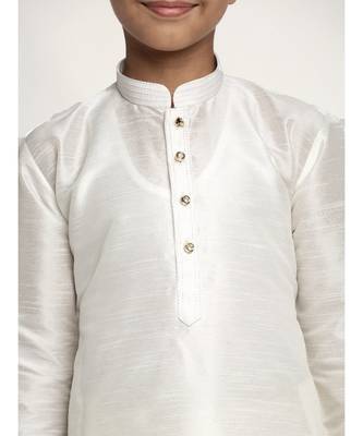 Boys Whilte Color Silk Kurta with Churidar 4