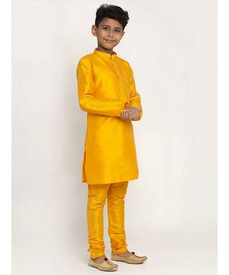Boys Mustard Color Silk Kurta with Churidar 1