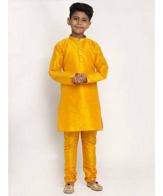 Boys Mustard Color Silk Kurta with Churidar 2