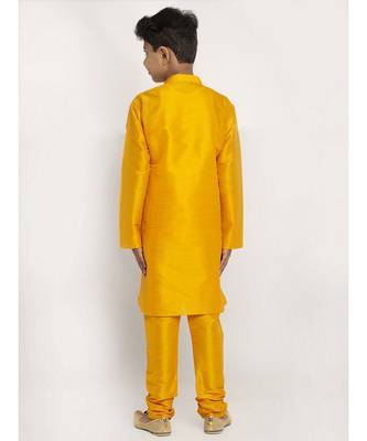 Boys Mustard Color Silk Kurta with Churidar 3