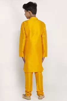 Boys Mustard Color Silk Kurta with Churidar