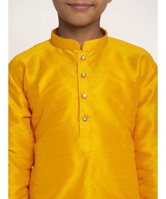 Boys Mustard Color Silk Kurta with Churidar 4