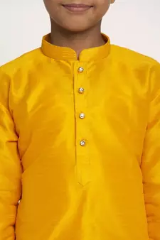Boys Mustard Color Silk Kurta with Churidar