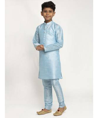 Boys Sky Blue Color Silk Kurta with Churidar 1