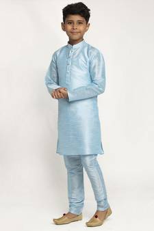 Boys Sky Blue Color Silk Kurta with Churidar