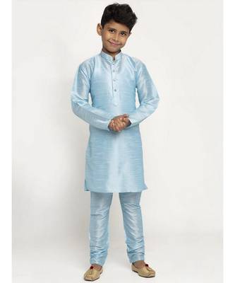 Boys Sky Blue Color Silk Kurta with Churidar 2