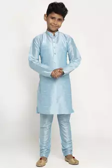 Boys Sky Blue Color Silk Kurta with Churidar