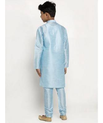 Boys Sky Blue Color Silk Kurta with Churidar 3