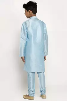 Boys Sky Blue Color Silk Kurta with Churidar