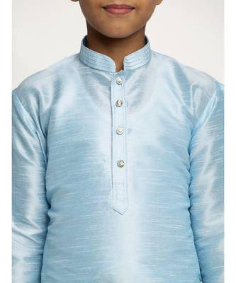 Boys Sky Blue Color Silk Kurta with Churidar 4