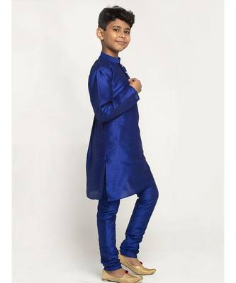 Boys Royal Blue Color Silk Kurta with Churidar 3