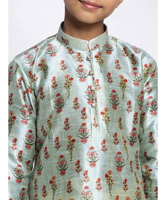 Boys Sky Blue Color Printed Silk Kurta with Churidar 2