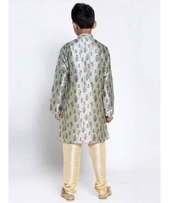 Boys Sky Blue Color Printed Silk Kurta with Churidar 5