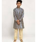 Boys Blue Color Printed Silk Kurta with Churidar
