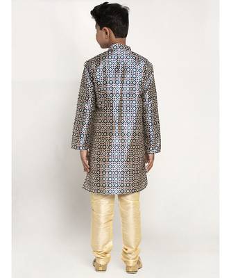 Boys Blue Color Printed Silk Kurta with Churidar 2