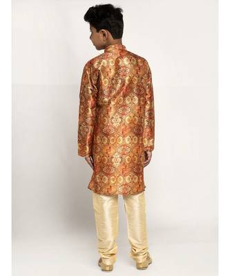 Boys Copper Color Printed Silk Kurta with Churidar 2