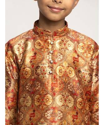 Boys Copper Color Printed Silk Kurta with Churidar 4