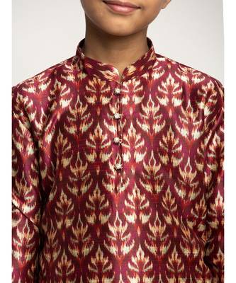 Boys Maroon Color Printed Silk Kurta with Churidar 4