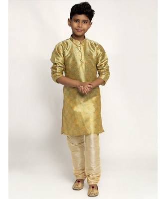 Boys Pista Color Printed Silk Kurta with Churidar 1