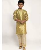 Boys Pista Color Printed Silk Kurta with Churidar