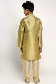 Boys Pista Color Printed Silk Kurta with Churidar