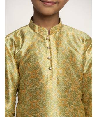 Boys Pista Color Printed Silk Kurta with Churidar 4