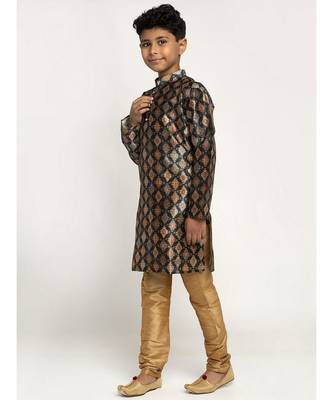 Boys Green Color Printed Silk Kurta with Churidar 1