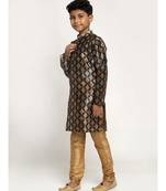 Boys Green Color Printed Silk Kurta with Churidar