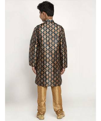 Boys Green Color Printed Silk Kurta with Churidar 2
