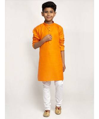 Orange and White Cotton Boys Kurta Pyjama 1