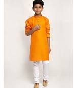 Orange and White Cotton Boys Kurta Pyjama