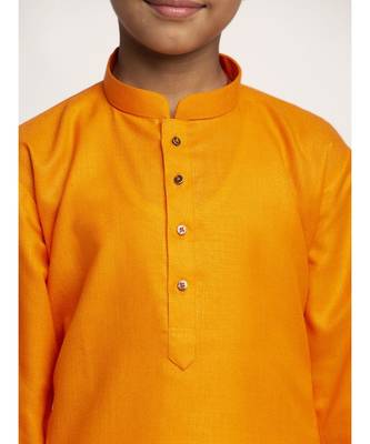 Orange and White Cotton Boys Kurta Pyjama 3