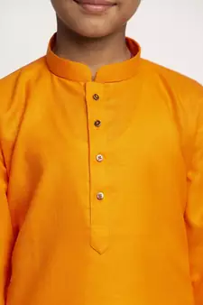 Orange and White Cotton Boys Kurta Pyjama