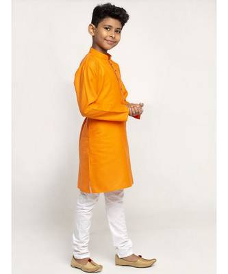 Orange and White Cotton Boys Kurta Pyjama 4
