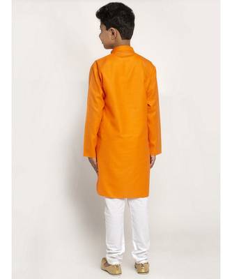 Orange and White Cotton Boys Kurta Pyjama 5