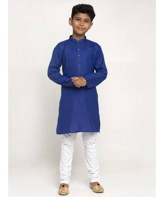 Blue and White Cotton Boys Kurta Pyjama 1
