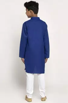 Blue and White Cotton Boys Kurta Pyjama