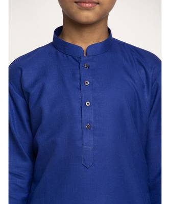 Blue and White Cotton Boys Kurta Pyjama 3