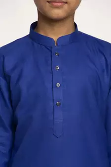 Blue and White Cotton Boys Kurta Pyjama