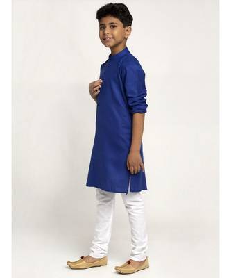 Blue and White Cotton Boys Kurta Pyjama 4