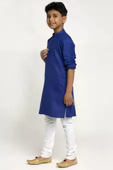 Blue and White Cotton Boys Kurta Pyjama